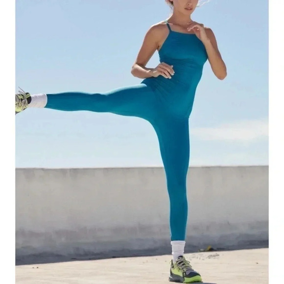 New Free People Movement Side to Side Performance Onesie Jumpsuit Blue XS - Picture 9 of 9